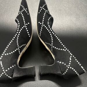 Valenti Franco Black Closed toe square Heels with Rhinestone Accents size 8 m